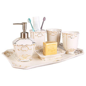 欧式陶瓷卫浴六件套漱口杯牙刷架洗漱套装创意新婚浴室用品新古典