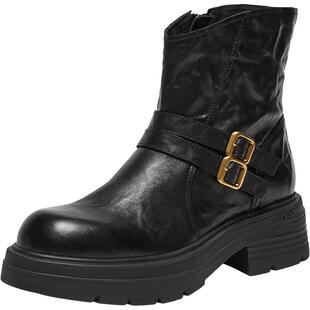 Bata时装靴女2025冬季商场新款羊皮通勤粗跟加绒短筒靴AGC47DD5