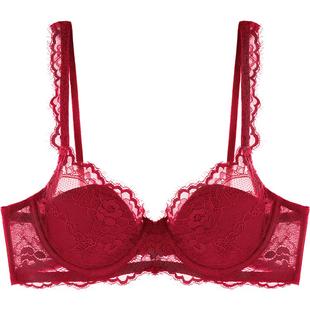 好奇蜜斯红内衣女小胸聚拢无钢圈结婚性感蕾丝文胸罩套装本命年