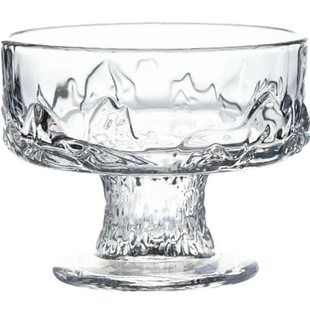 INS简约雪山浮雕玻璃酸奶杯雪糕杯冰淇淋杯 果饮杯宽口布丁甜品杯
