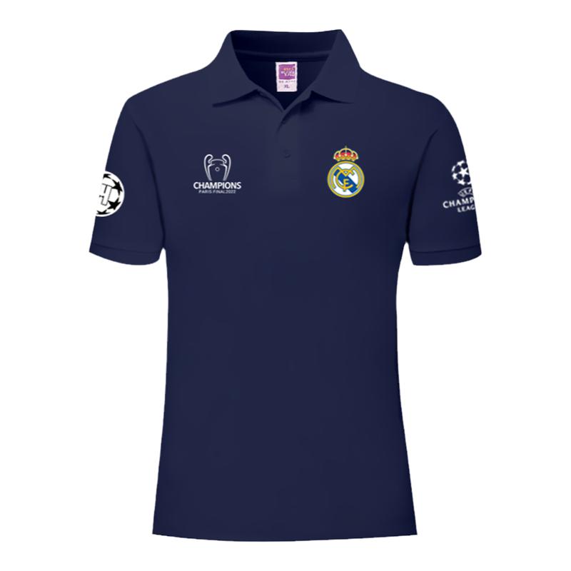 2024皇马队欧冠夺冠军15冠纪念足球迷服POLO衫男女带有领短袖T恤