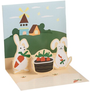 森屿叶可爱卡通立体兔子贺卡新年节日祝福卡幼儿园儿童生日小卡片