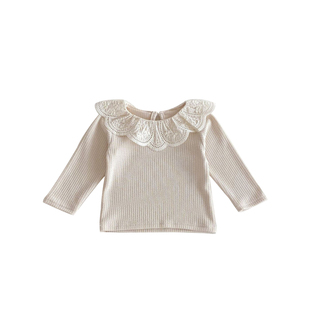 女宝宝加绒打底衫韩版洋气一体绒内搭杏色娃娃花瓣领秋冬纯色上衣