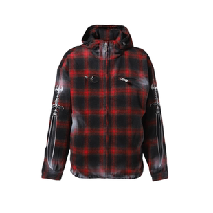 Thug Club小众星月铆钉圣剑印花格子长袖衬衫美式休闲连帽外套男