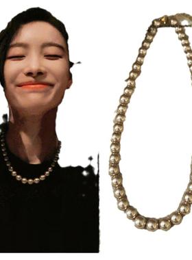 法国珍珠项链灰色香槟色倪妮同款2023新款毛衣链高级