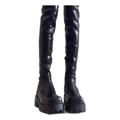 过膝靴女款2025秋冬新款胖mm长筒弹力靴厚底黑色增高骑士靴高跟