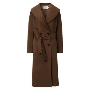 【皇室婴驼】VGRASS25秋冬新款羊驼羊毛青果领大衣棕色长款女