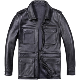 特价M65军旅猎装头层牛皮真皮皮衣男中长款多兜翻领纯皮外套大码