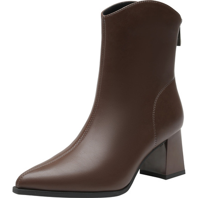 时装靴时尚优雅粗跟高跟后拉链