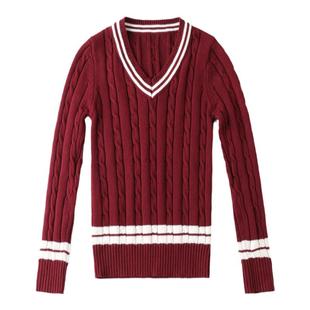 儿童毛衣学院风枣红白色长袖上衣中大童套头针织衫男女童学生校服