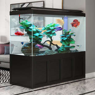 鱼缸客厅大型水族箱超白玻璃屏风隔断柜玄关底滤免换水金银龙鱼缸
