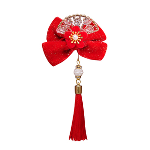 儿童中国风新年红色发夹女童过年喜庆汉服发卡女孩蝴蝶结对夹头饰