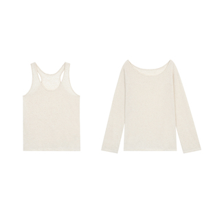 MULVAN 迭升时髦 宽松斜肩微透针织罩衫上衣女叠穿吊带背心两件套