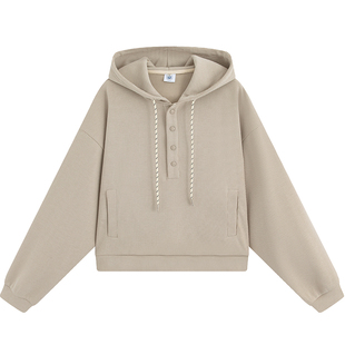 万有引力博物馆 下摆抽绳短款连帽卫衣女春秋款宽松百搭早秋上衣