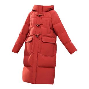 雪中飞2025新品中长款羽绒服女加厚中国风牛角扣大口袋学院风外套