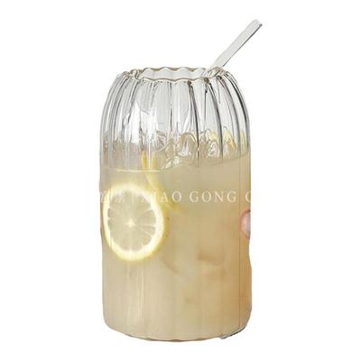 ins小众竖条纹果汁咖啡玻璃杯