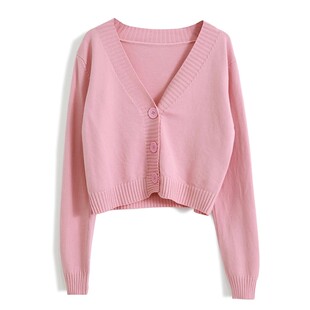 短款外搭上衣女针织开衫毛衣女士v领小性感配高腰裤显瘦纯色外套