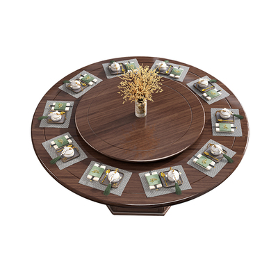 新中式胡桃木带转盘餐桌圆形桌子
