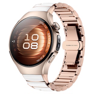适用华为watch5新款手表带专用锌合金陶瓷白腕表带运动智能高级晨曦金42mm玫瑰金女生夏季透气表链