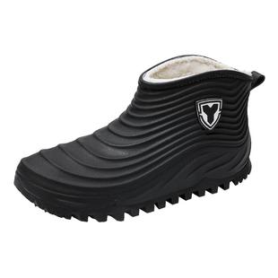 雨鞋男士冬季防滑加绒棉鞋皮毛一体雨靴户外钓鱼工作厨房黑色水鞋