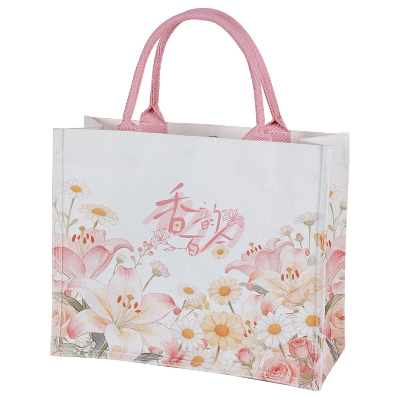 百合印花大容量帆布袋定制logo