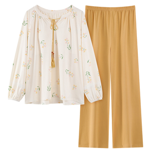 猫人纯棉睡衣女款高级感春秋季长袖居家套装休闲女士家居服可外穿