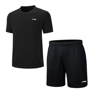 李宁运动套装男夏季速干t恤冰丝跑步羽毛球服短袖短裤爸爸装正牌