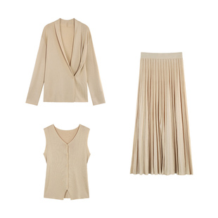 pusumede【现货5.5折】v领针织开衫外套女宽松慵懒风毛衣休闲上衣