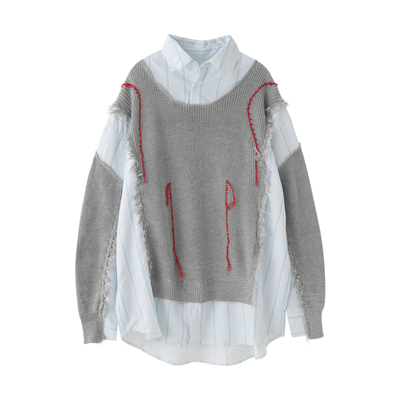 蔻后针织衬衫领拼接毛衣上衣