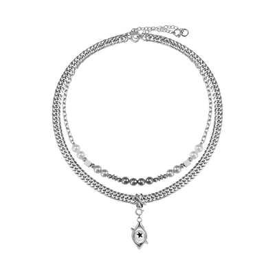 【张凌赫同款】BLACKHEAD/黑头梦核乐园系列朋克眼双层珍珠项链