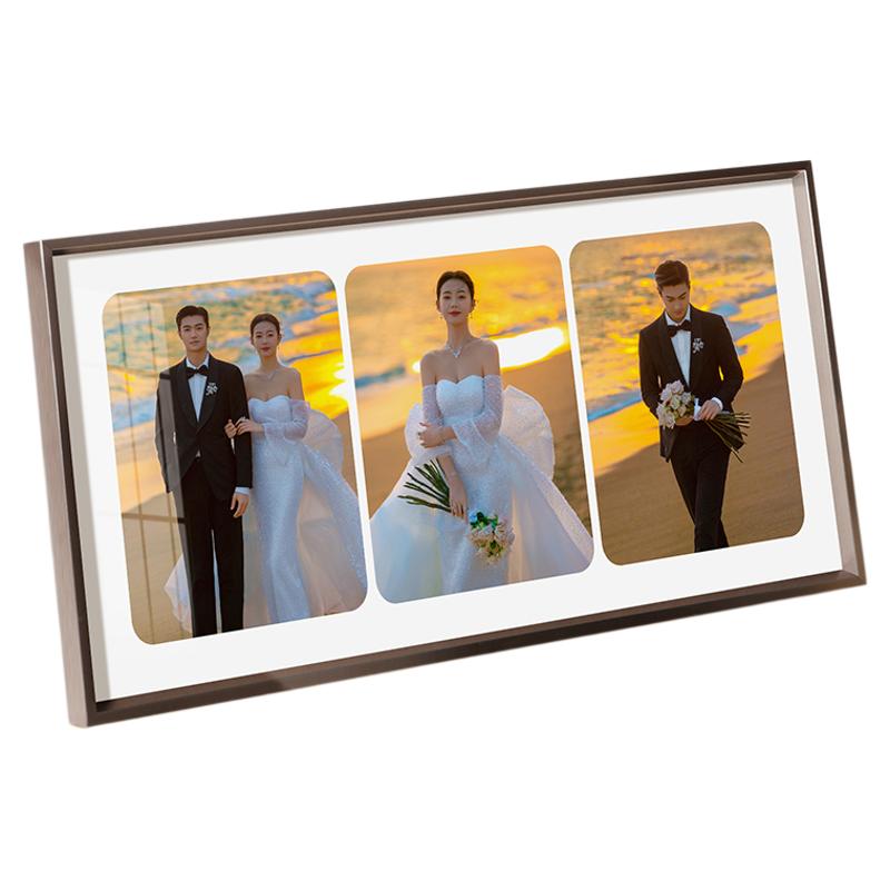 相框摆台定制三宫格婚纱照洗结婚照相片制作水晶摆台放大宫格相框