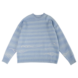 Mentmate 一眼就沉沦渐变蓝毛衣 秋冬松弛感海浪极简圆领针织衫男