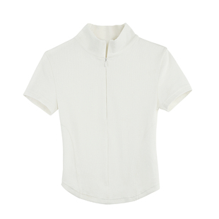 ousph【现货5折】拉链高领针织短袖t恤女正肩修身气质设计感上衣