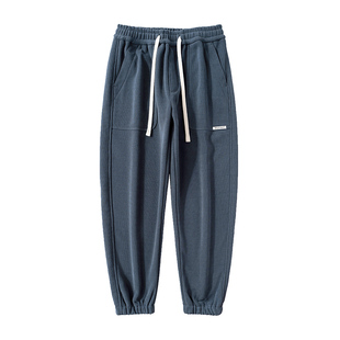 兔先森春秋季日系复古垂感弹性潮标贴袋运动束脚卫裤男休闲裤长裤