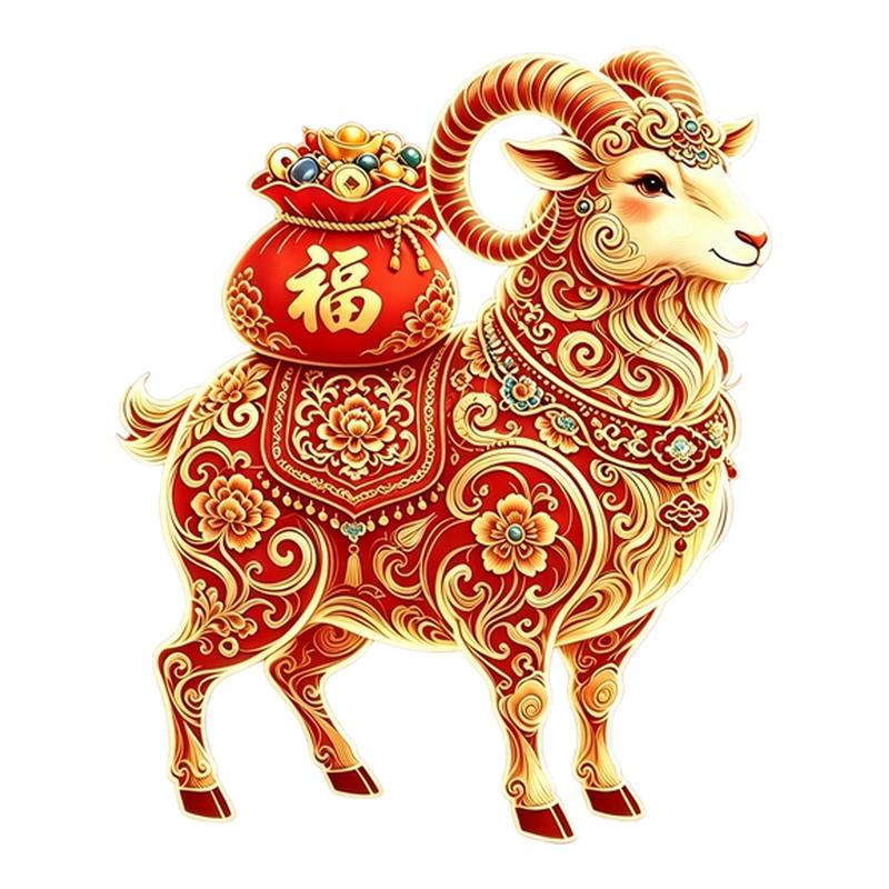 牡丹祥云纹样墙贴福袋绵羊贴纸防水不留胶商铺招财遮瑕可移除贴纸
