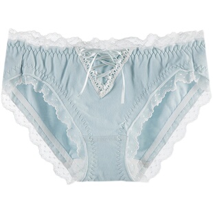 日系绑带纯棉内裤少女纯色甜美小心机蕾丝花边棉裆中腰三角裤春夏