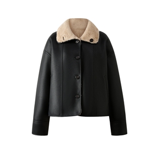 【正反两穿】Eland衣恋皮草女复古毛绒翻领短款夹克2025冬季新款