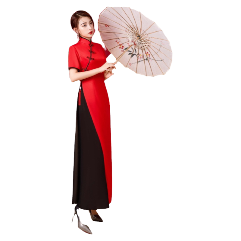 春夏新长款旗袍走秀古典舞演出服