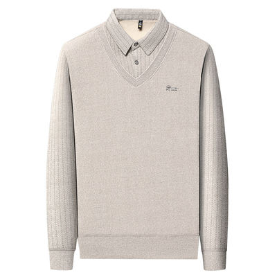 男士假两件加绒加厚毛衣