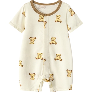 迷你巴拉巴拉新生婴儿爬服防螨抑菌速干宝宝天丝连体衣泰迪熊联名