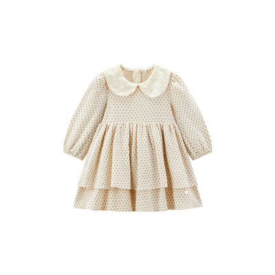 WirraWirra北欧风双层裙边女童纯棉腰果花刺绣花边翻领蓬松连衣裙