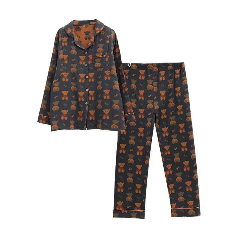 棉纱西服领产后潮妈家居服套装