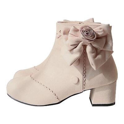 玫瑰蝴蝶结马丁靴粗跟桃小坞