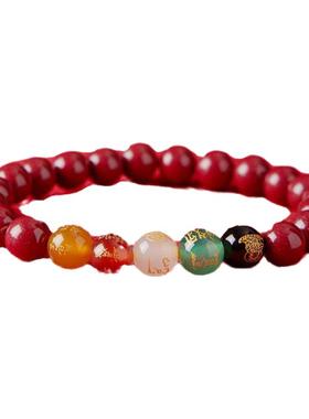 正品天然原矿朱砂手串五路财神转好运珠高含量玛瑙手链平安护身符