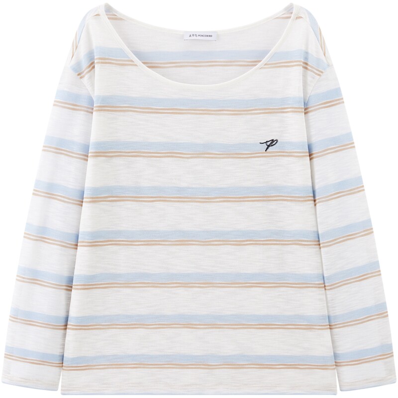 太平鸟 宽松条纹罩衫26夏季新款可拆卸莱赛尔背心长袖T恤两件套