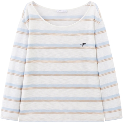 太平鸟条纹可拆卸背心长袖T恤