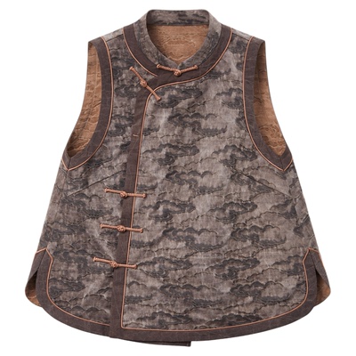 布小匠原创祥云提花香云纱马甲女