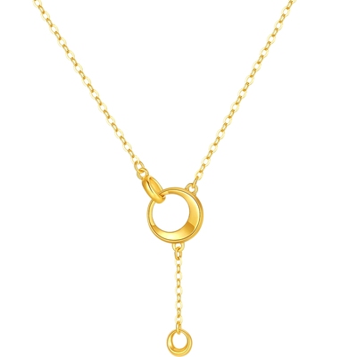 周六福黄金计价5G足金项链闪耀月环流金链坠上弦月系列新年礼物