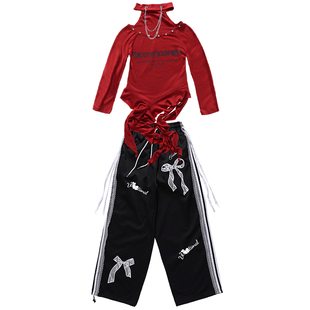 女童jazz红色爵士舞表演服装儿童街舞演出服上衣潮装少儿走秀套装