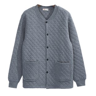 中老年开衫三层保暖内衣套装男冬天家居服开襟加厚纯棉秋衣秋裤